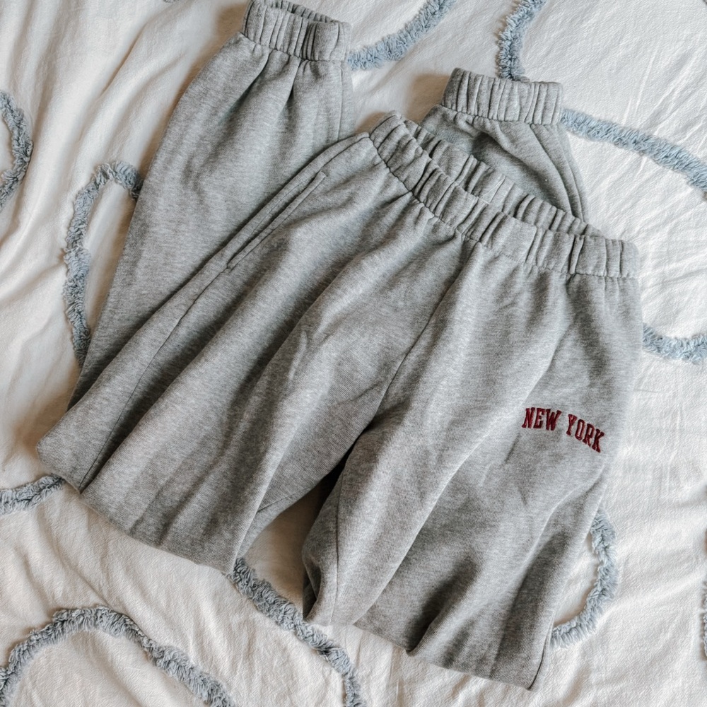 Brandy Melville Gray Sweatpants Red New York Graphic Embroidered